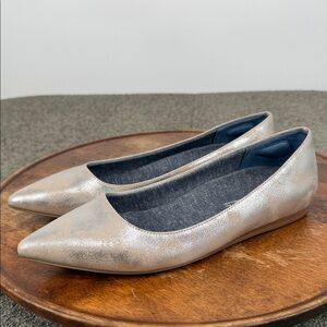 Dr Scholl's Shoes Wm 8M Metallic Faux Leather Pointed Toe Ballet Flats Leader